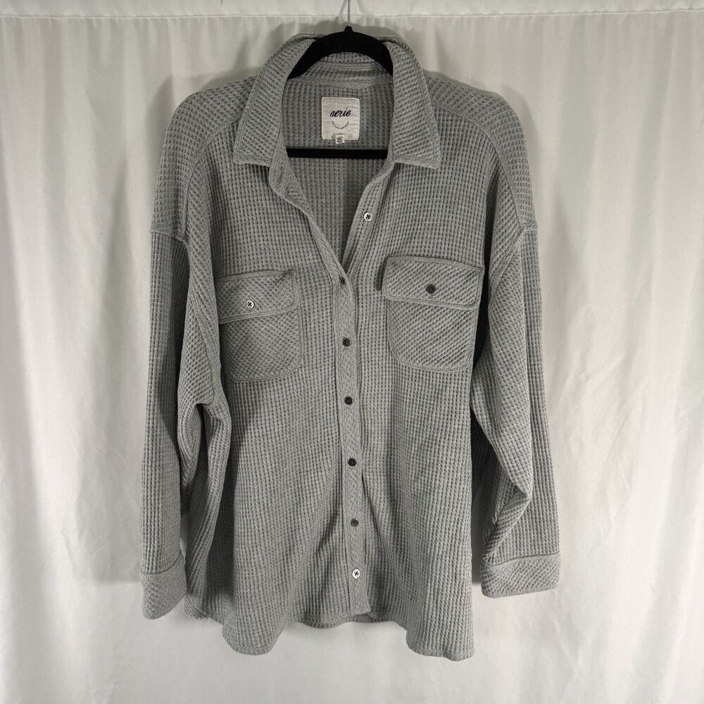 aerie Sweater Women's Medium Blue Waffled Collared Button Up Long Sleeve